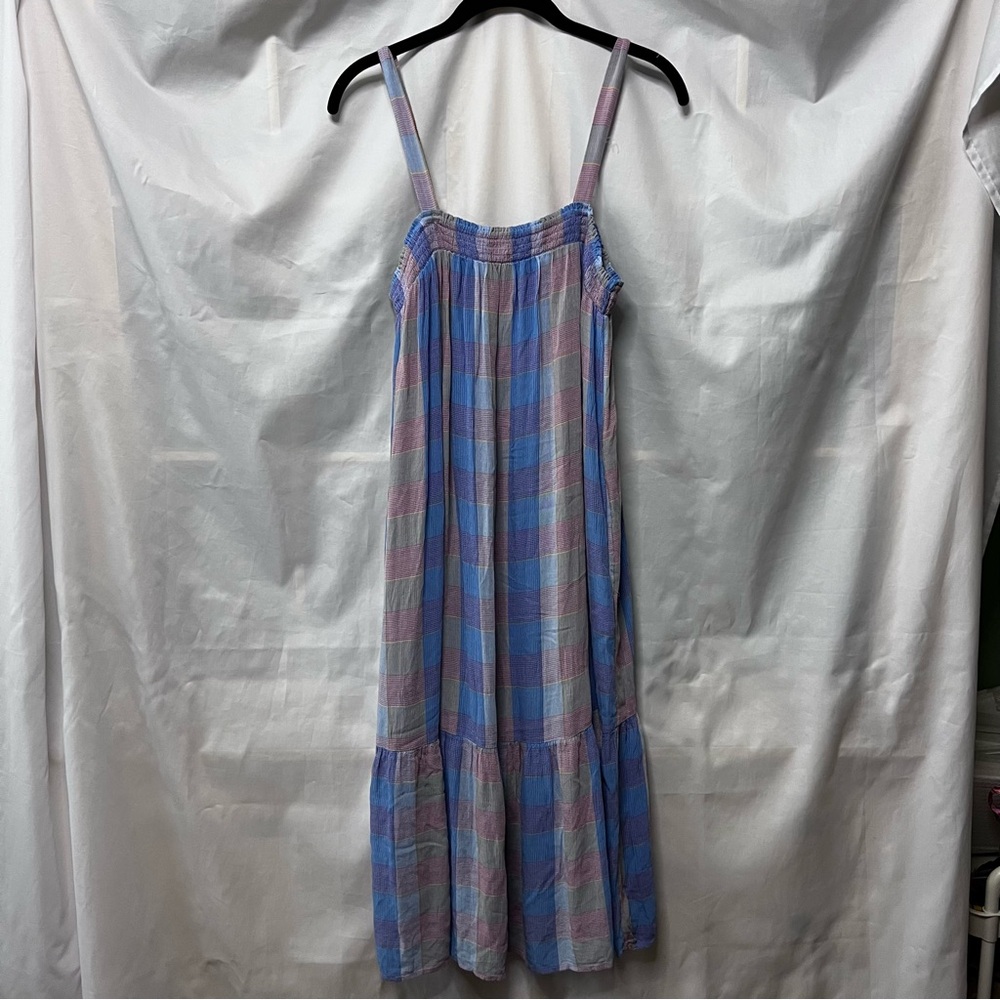 LOFT Blue and Orange Ruffled Tiered Midi Sundress